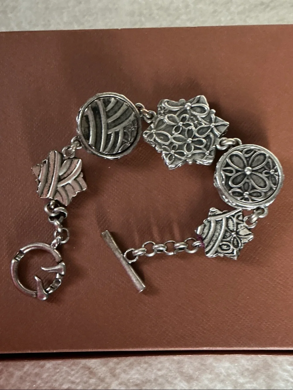 Lucky Brand Silver-Tone Bracelet with Green, White and Red Floral Accents
